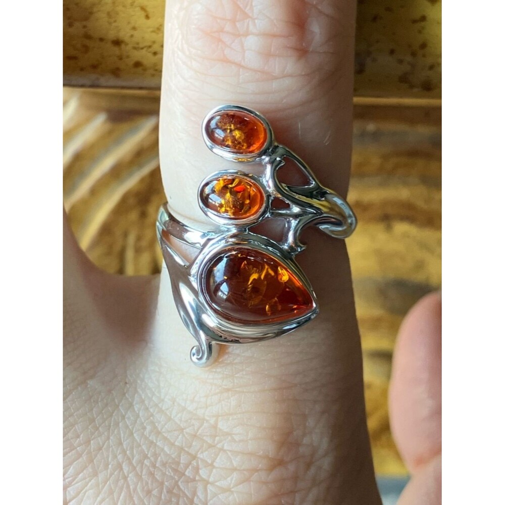 Natural Baltic Amber Sterling Silver Ring Size 7.75